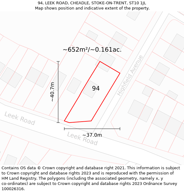 94, LEEK ROAD, CHEADLE, STOKE-ON-TRENT, ST10 1JL: Plot and title map