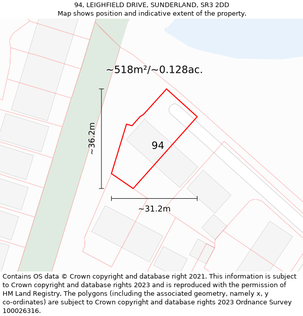 94, LEIGHFIELD DRIVE, SUNDERLAND, SR3 2DD: Plot and title map