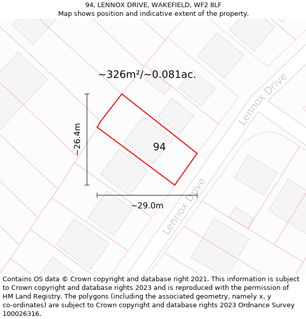 94, LENNOX DRIVE, WAKEFIELD, WF2 8LF: Plot and title map