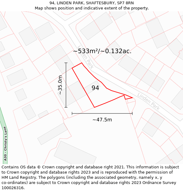 94, LINDEN PARK, SHAFTESBURY, SP7 8RN: Plot and title map