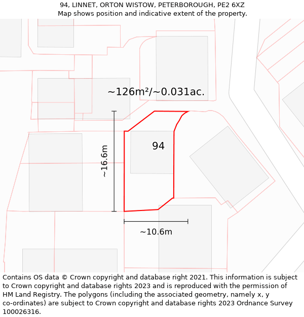 94, LINNET, ORTON WISTOW, PETERBOROUGH, PE2 6XZ: Plot and title map