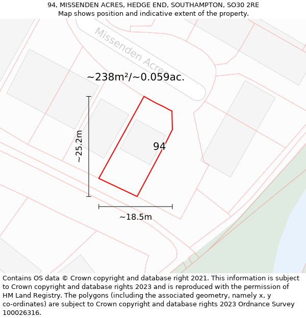 94, MISSENDEN ACRES, HEDGE END, SOUTHAMPTON, SO30 2RE: Plot and title map
