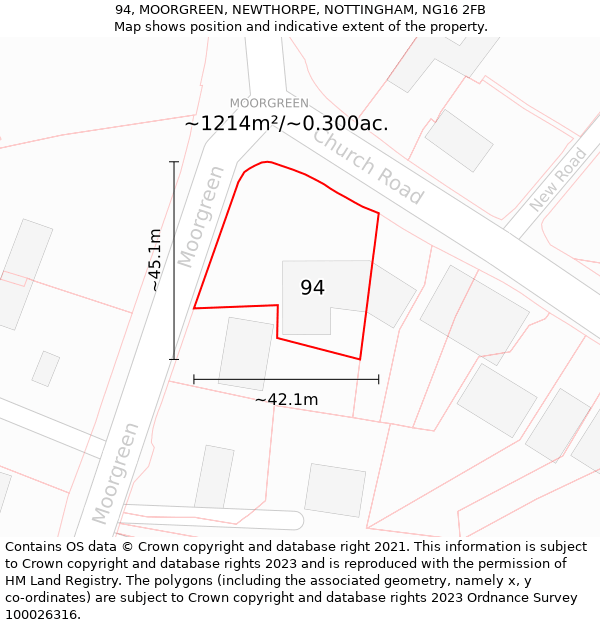 94, MOORGREEN, NEWTHORPE, NOTTINGHAM, NG16 2FB: Plot and title map