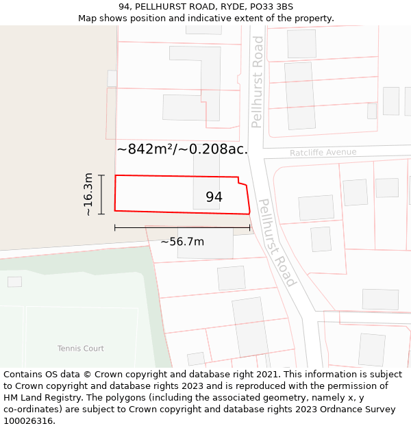 94, PELLHURST ROAD, RYDE, PO33 3BS: Plot and title map