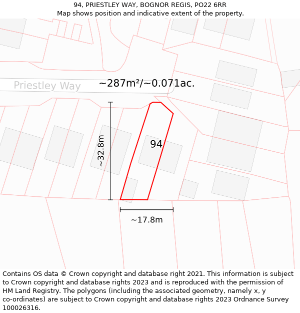 94, PRIESTLEY WAY, BOGNOR REGIS, PO22 6RR: Plot and title map