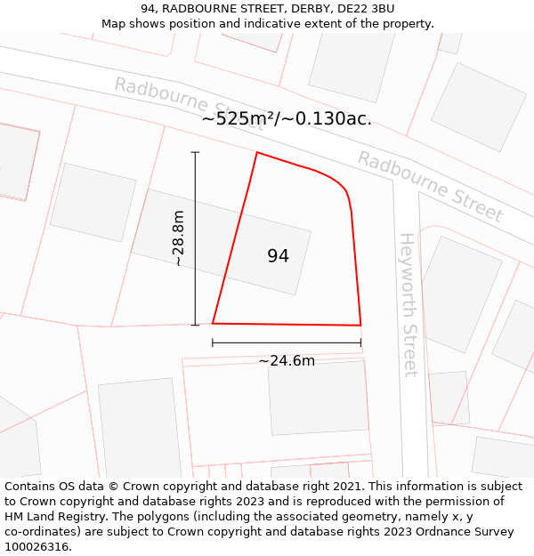 94, RADBOURNE STREET, DERBY, DE22 3BU: Plot and title map
