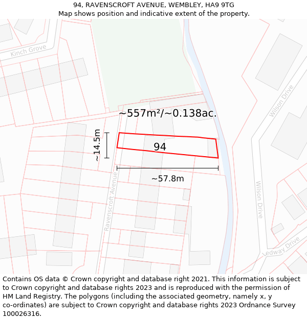 94, RAVENSCROFT AVENUE, WEMBLEY, HA9 9TG: Plot and title map