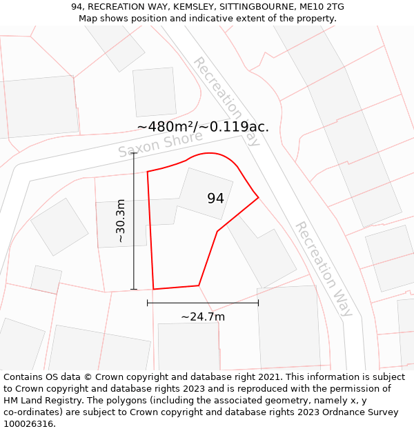 94, RECREATION WAY, KEMSLEY, SITTINGBOURNE, ME10 2TG: Plot and title map