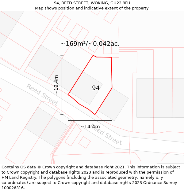 94, REED STREET, WOKING, GU22 9FU: Plot and title map