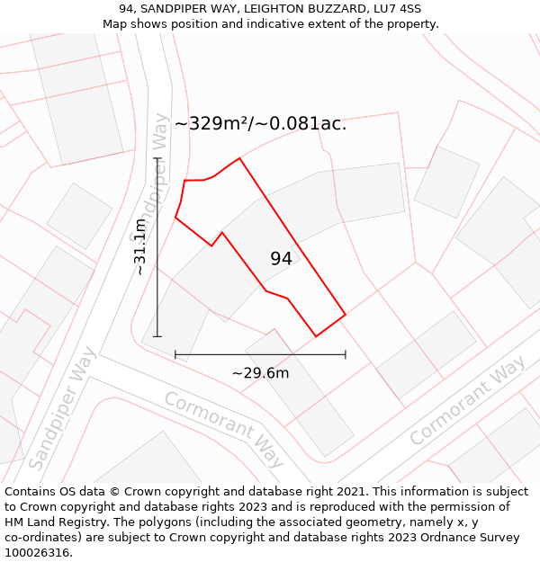 94, SANDPIPER WAY, LEIGHTON BUZZARD, LU7 4SS: Plot and title map