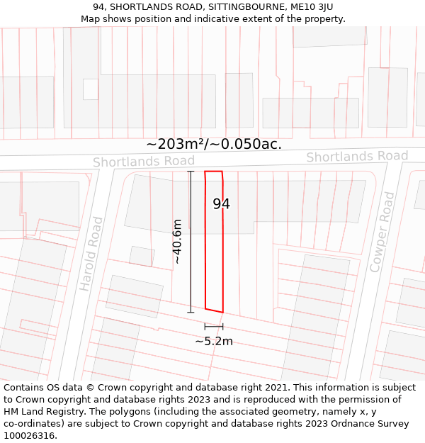 94, SHORTLANDS ROAD, SITTINGBOURNE, ME10 3JU: Plot and title map