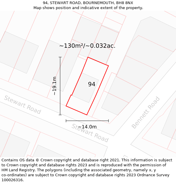 94, STEWART ROAD, BOURNEMOUTH, BH8 8NX: Plot and title map