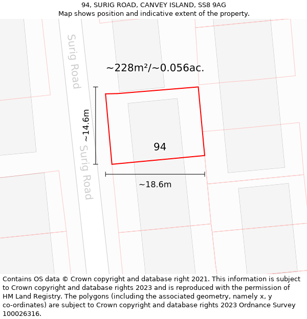 94, SURIG ROAD, CANVEY ISLAND, SS8 9AG: Plot and title map