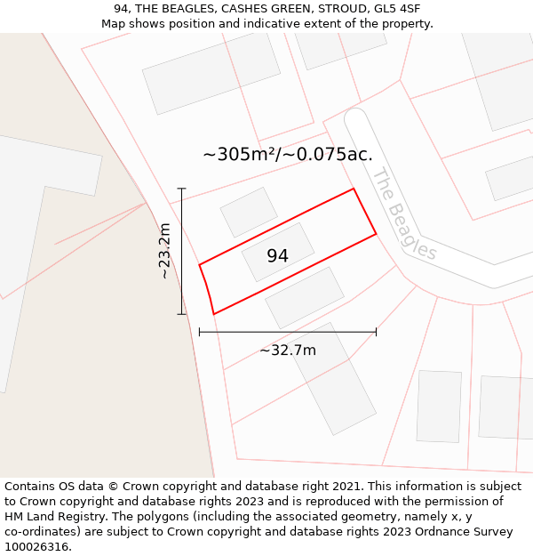 94, THE BEAGLES, CASHES GREEN, STROUD, GL5 4SF: Plot and title map