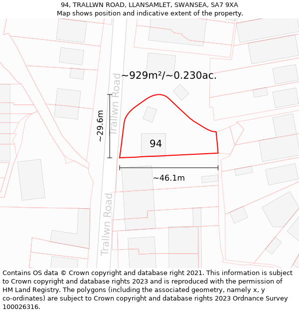 94, TRALLWN ROAD, LLANSAMLET, SWANSEA, SA7 9XA: Plot and title map