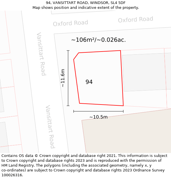 94, VANSITTART ROAD, WINDSOR, SL4 5DF: Plot and title map