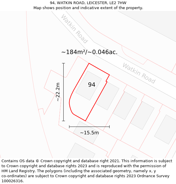 94, WATKIN ROAD, LEICESTER, LE2 7HW: Plot and title map