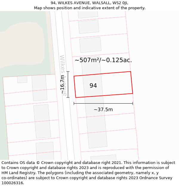 94, WILKES AVENUE, WALSALL, WS2 0JL: Plot and title map