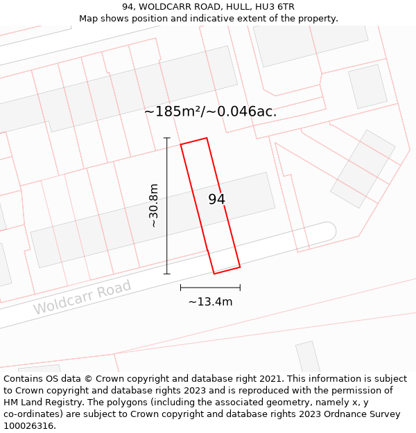 94, WOLDCARR ROAD, HULL, HU3 6TR: Plot and title map