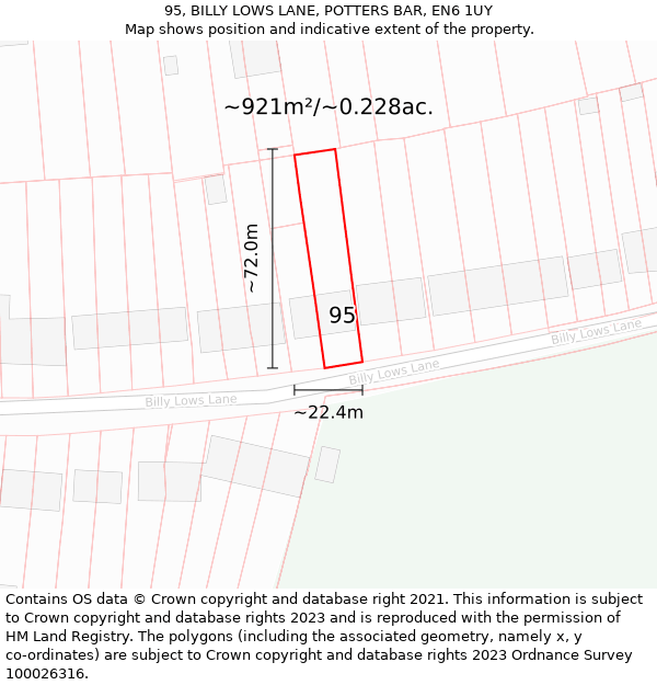 95, BILLY LOWS LANE, POTTERS BAR, EN6 1UY: Plot and title map