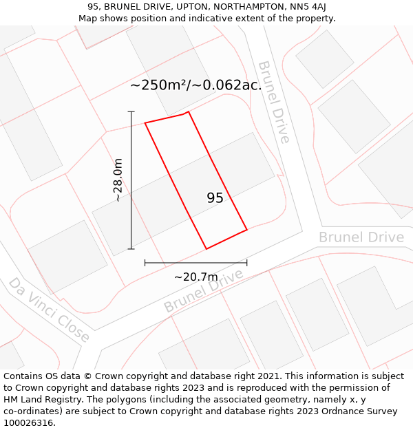 95, BRUNEL DRIVE, UPTON, NORTHAMPTON, NN5 4AJ: Plot and title map