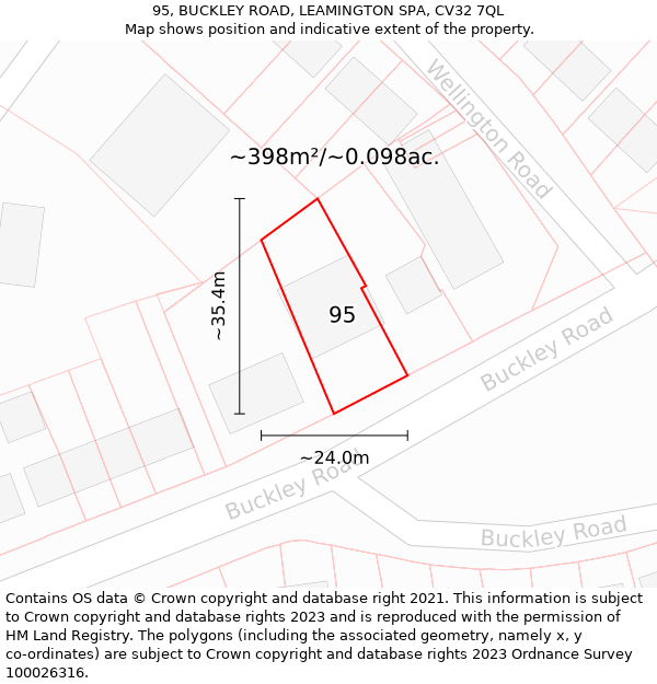 95, BUCKLEY ROAD, LEAMINGTON SPA, CV32 7QL: Plot and title map