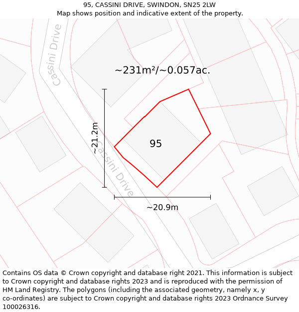 95, CASSINI DRIVE, SWINDON, SN25 2LW: Plot and title map