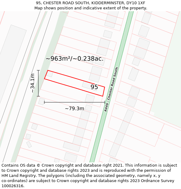 95, CHESTER ROAD SOUTH, KIDDERMINSTER, DY10 1XF: Plot and title map
