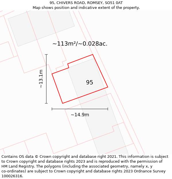 95, CHIVERS ROAD, ROMSEY, SO51 0AT: Plot and title map