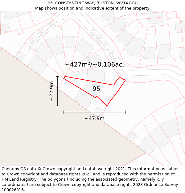 95, CONSTANTINE WAY, BILSTON, WV14 8GU: Plot and title map