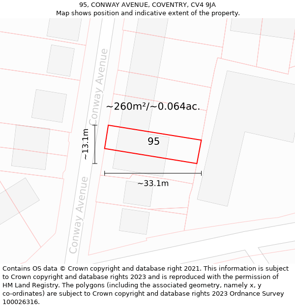 95, CONWAY AVENUE, COVENTRY, CV4 9JA: Plot and title map