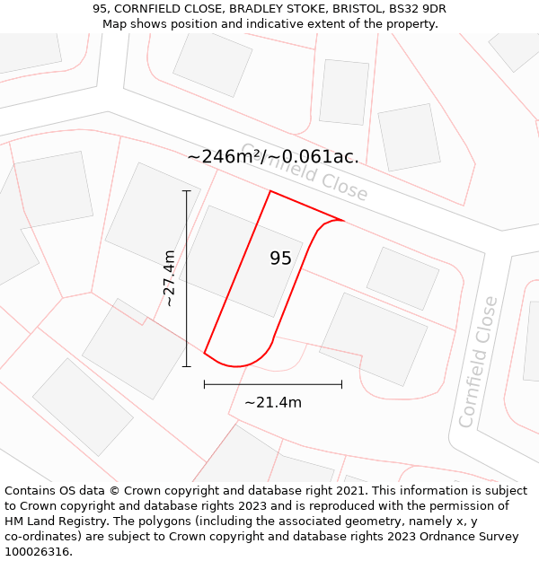 95, CORNFIELD CLOSE, BRADLEY STOKE, BRISTOL, BS32 9DR: Plot and title map