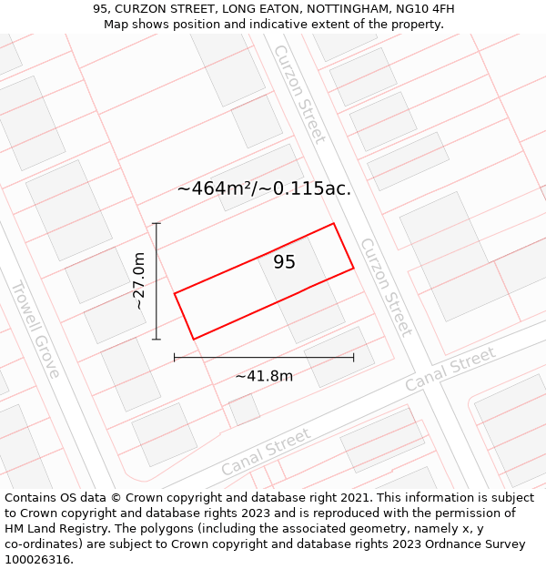 95, CURZON STREET, LONG EATON, NOTTINGHAM, NG10 4FH: Plot and title map