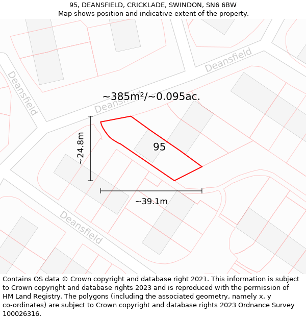 95, DEANSFIELD, CRICKLADE, SWINDON, SN6 6BW: Plot and title map