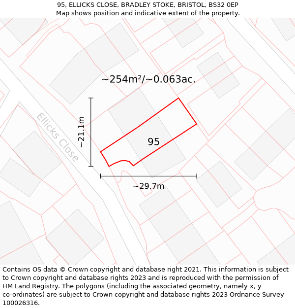 95, ELLICKS CLOSE, BRADLEY STOKE, BRISTOL, BS32 0EP: Plot and title map