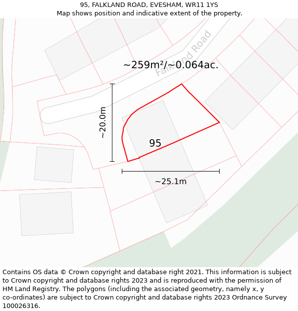 95, FALKLAND ROAD, EVESHAM, WR11 1YS: Plot and title map