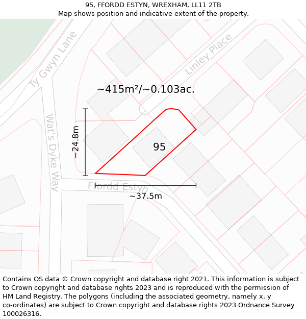 95, FFORDD ESTYN, WREXHAM, LL11 2TB: Plot and title map