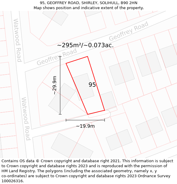 95, GEOFFREY ROAD, SHIRLEY, SOLIHULL, B90 2HN: Plot and title map