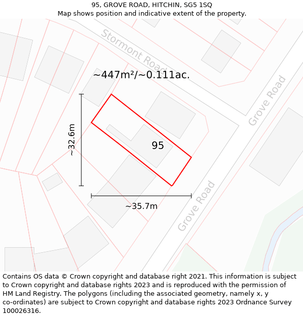 95, GROVE ROAD, HITCHIN, SG5 1SQ: Plot and title map