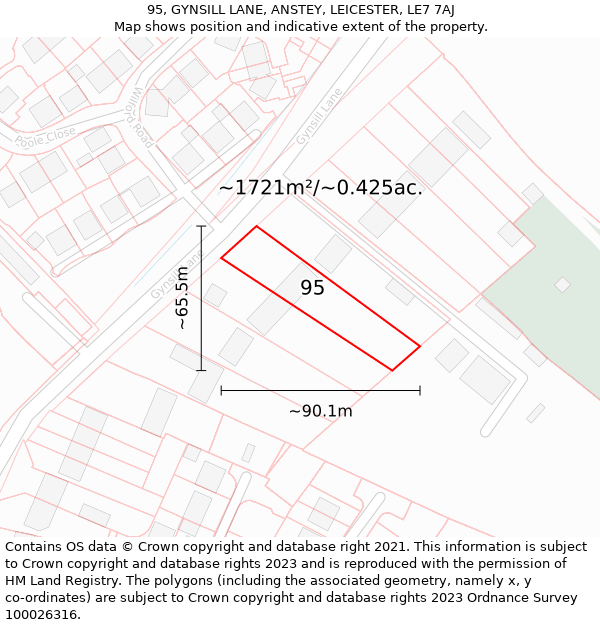 95, GYNSILL LANE, ANSTEY, LEICESTER, LE7 7AJ: Plot and title map