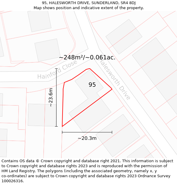 95, HALESWORTH DRIVE, SUNDERLAND, SR4 8DJ: Plot and title map