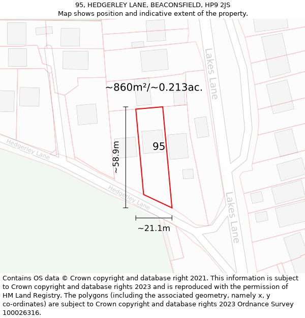 95, HEDGERLEY LANE, BEACONSFIELD, HP9 2JS: Plot and title map