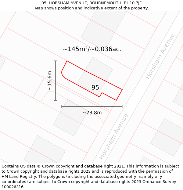 95, HORSHAM AVENUE, BOURNEMOUTH, BH10 7JF: Plot and title map