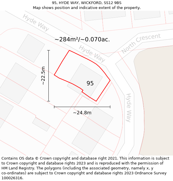 95, HYDE WAY, WICKFORD, SS12 9BS: Plot and title map