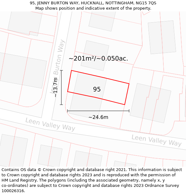 95, JENNY BURTON WAY, HUCKNALL, NOTTINGHAM, NG15 7QS: Plot and title map