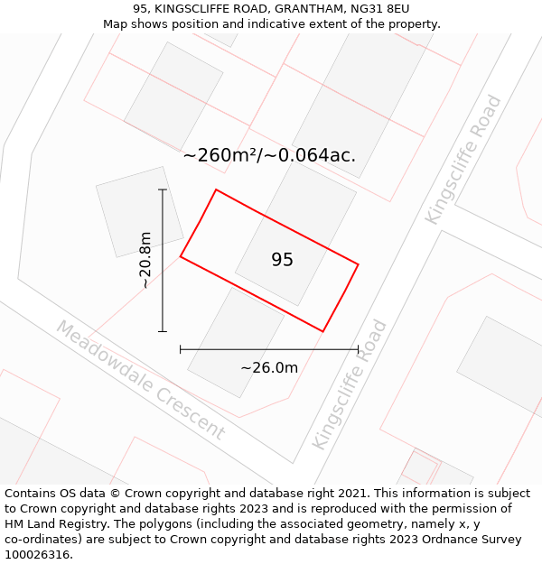 95, KINGSCLIFFE ROAD, GRANTHAM, NG31 8EU: Plot and title map