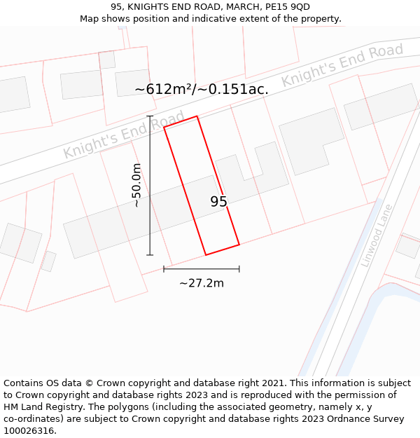 95, KNIGHTS END ROAD, MARCH, PE15 9QD: Plot and title map