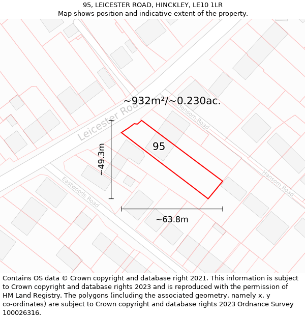 95, LEICESTER ROAD, HINCKLEY, LE10 1LR: Plot and title map