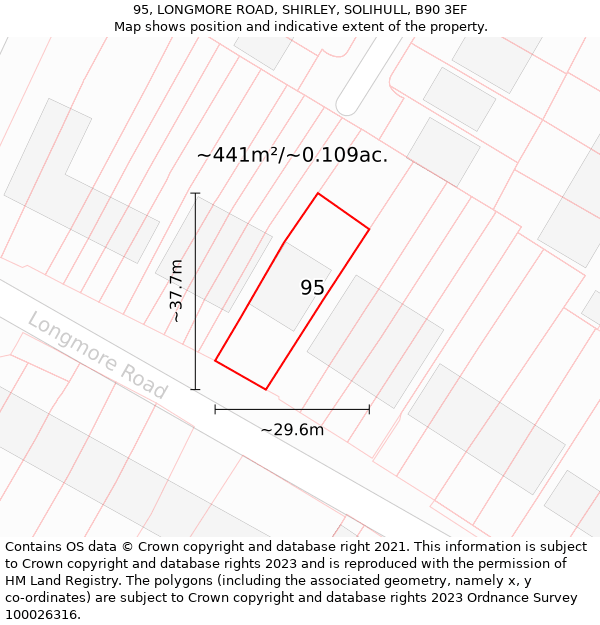 95, LONGMORE ROAD, SHIRLEY, SOLIHULL, B90 3EF: Plot and title map