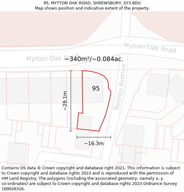 95, MYTTON OAK ROAD, SHREWSBURY, SY3 8DU: Plot and title map